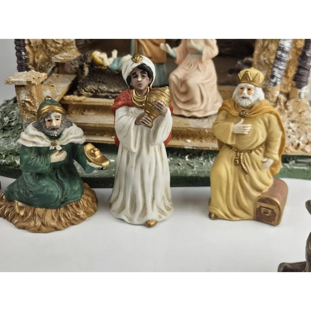 Vintage Mercuries Porcelain Christmas Nativity Scene Set Of 10 Handpainted w/Box